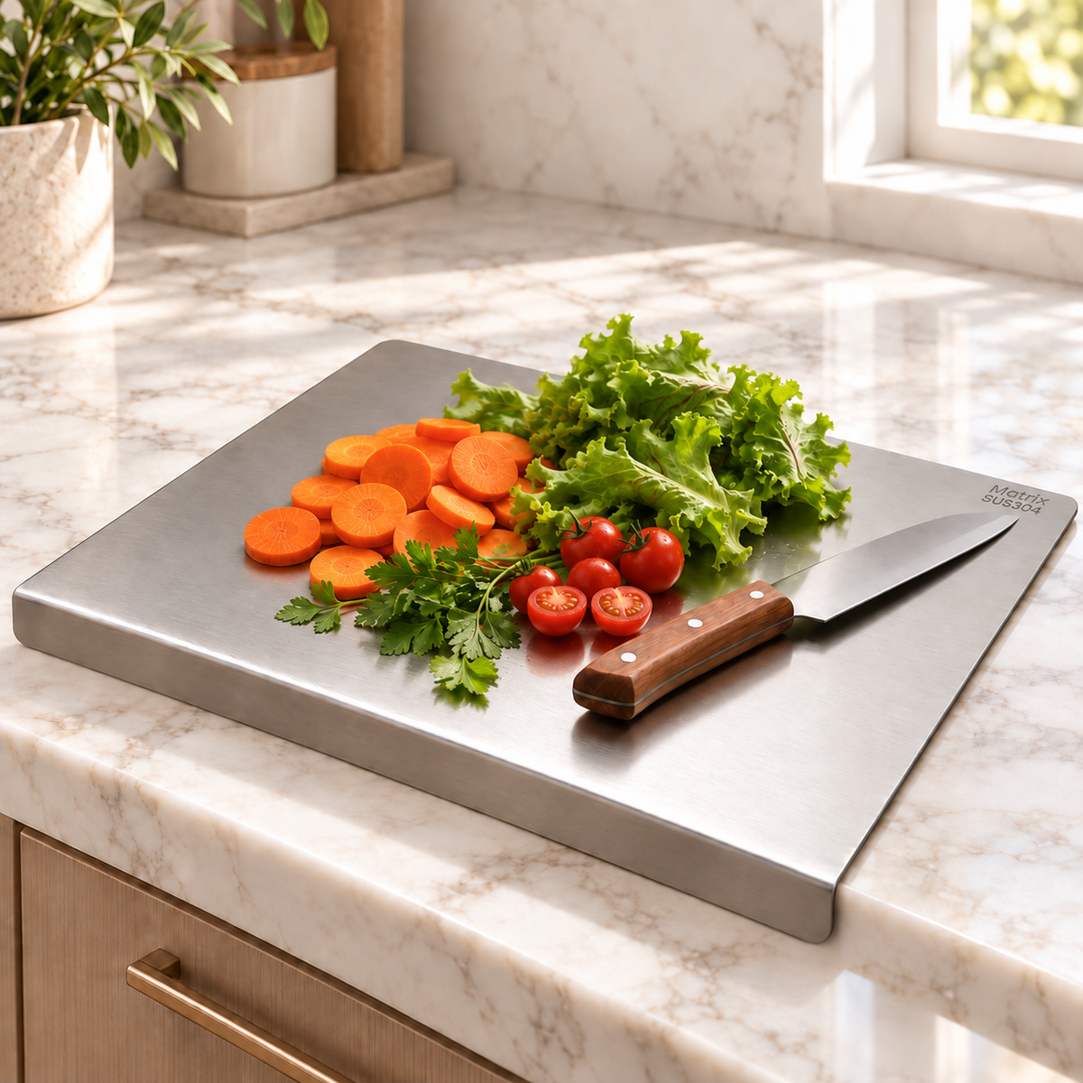 Kitchen Cutting Board with Stainless Steel Fitting