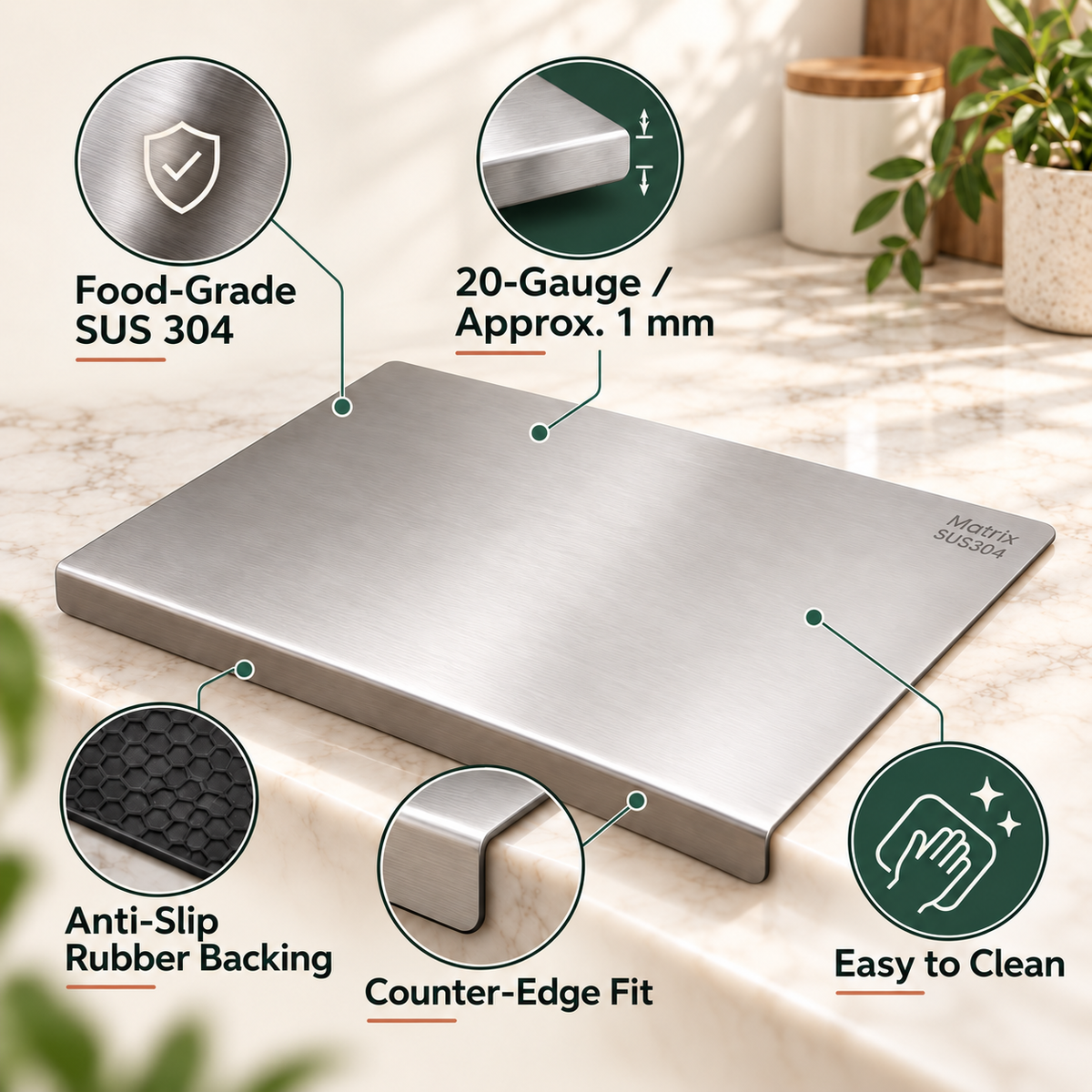 Kitchen Cutting Board with Stainless Steel Fitting