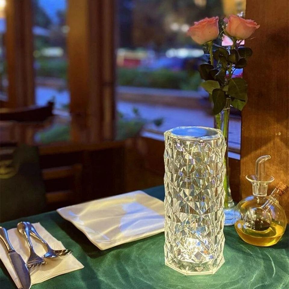 16 Colors Crystal Rose Touch Lamp – USB Rechargeable Acrylic Bedside Table Lamp with Remote