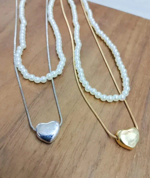 Elegant Double Layer Heart Pearl Pendant Necklace – Women’s Party Jewelry & Gift Accessory