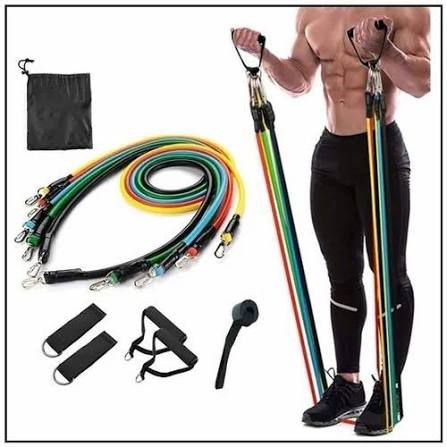 Resistance Bands Set - 11pcs Latex Pull Rope - With Door Anchor, Handles & Ankle Straps | Home & Gym Workout