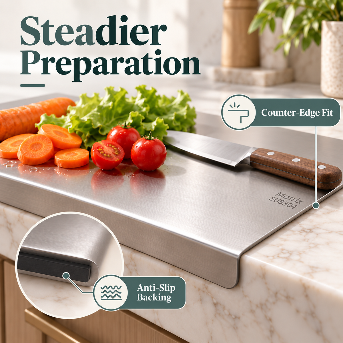 Kitchen Cutting Board with Stainless Steel Fitting