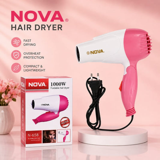 Nova NV-1290 1000W Portable Foldable Mini Hair Dryer – Compact Travel Styling Tool