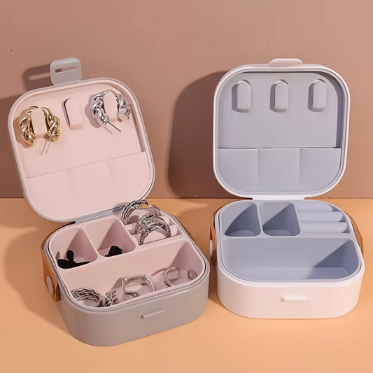 Travel Jewelry Organizer | Portable Storage Box with Mirror – Compact Ring, Earring & Necklace Case