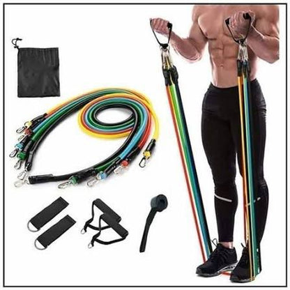 Resistance Bands Set - 11pcs Latex Pull Rope - With Door Anchor, Handles & Ankle Straps | Home & Gym Workout