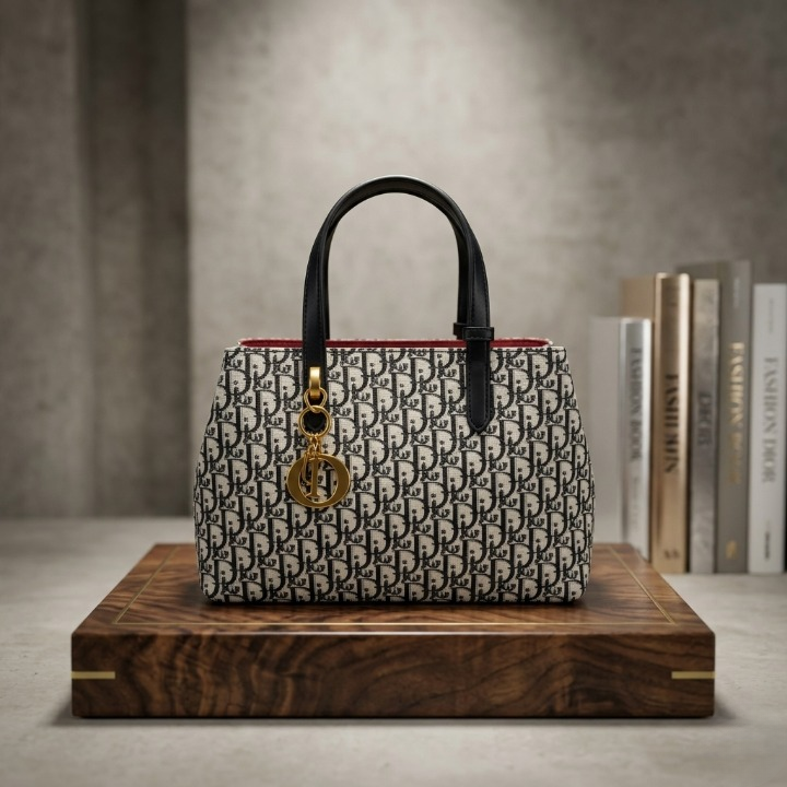 Designer Tote Handbag Monogram Pattern With Golden Charm Elegant Fashion Accessory