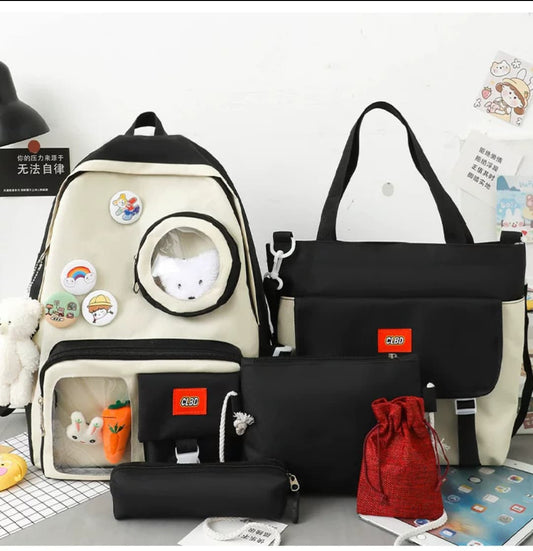 5 Set Backpack For Teenager Girl Waterproof High Capacity School Bags Female Student Cute BookBags