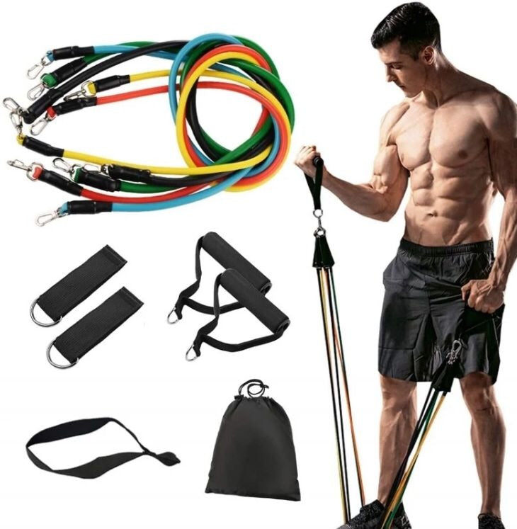 Resistance Bands Set - 11pcs Latex Pull Rope - With Door Anchor, Handles & Ankle Straps | Home & Gym Workout