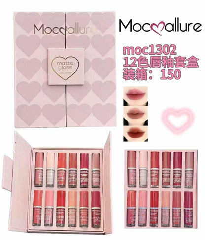 Mocallure 12-Piece High Pigment Lip Gloss Set | Rich &amp; Vibrant Shades – Pink, Red, Peach, Nude &amp; Maroon | Smooth Liquid Texture, Long-Lasting Shine for Any Occasion