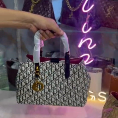 Designer Tote Handbag Monogram Pattern With Golden Charm Elegant Fashion Accessory