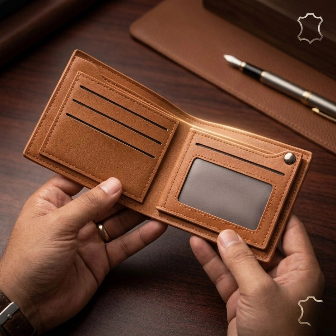 Anchor Emblem Bifold Leather Wallet with Box – Multi Card Slots, Cash Pocket & Zipper Pocket