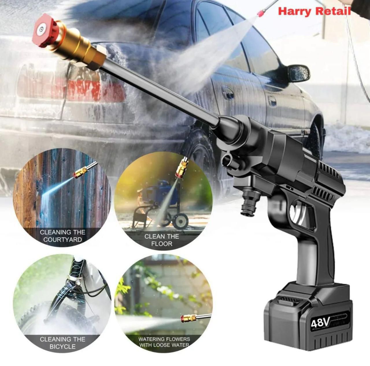 Automatic Cordless Car Wash Spray Gun- 48V High Pressure Lithium Battery - Wireless Foam Jet Washer