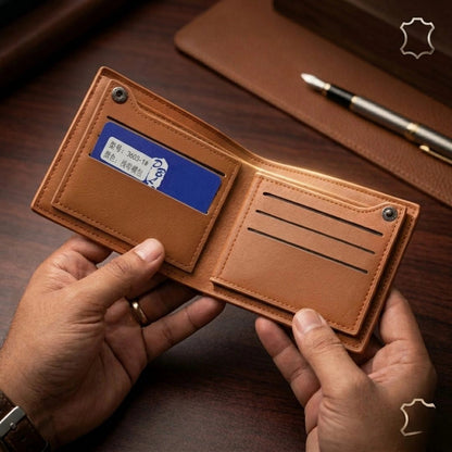 Anchor Emblem Bifold Leather Wallet with Box – Multi Card Slots, Cash Pocket & Zipper Pocket