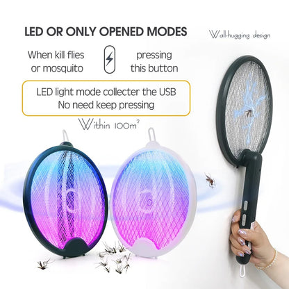 Foldable Mosquito Killer Trap | Electric Rechargeable Bug Zapper Racket For Indoor And Outdoor Mosquito And Insect Control (Random Color)
