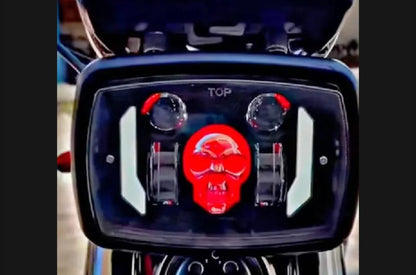 Premium Skull Headlamp for Honda CD70 & CG125 – Aggressive Red Skull DRL with Dual LED Projectors
