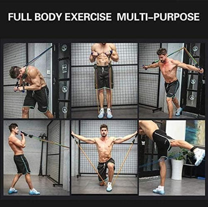 Resistance Bands Set - 11pcs Latex Pull Rope - With Door Anchor, Handles & Ankle Straps | Home & Gym Workout