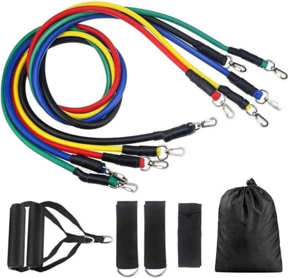 Resistance Bands Set - 11pcs Latex Pull Rope - With Door Anchor, Handles & Ankle Straps | Home & Gym Workout