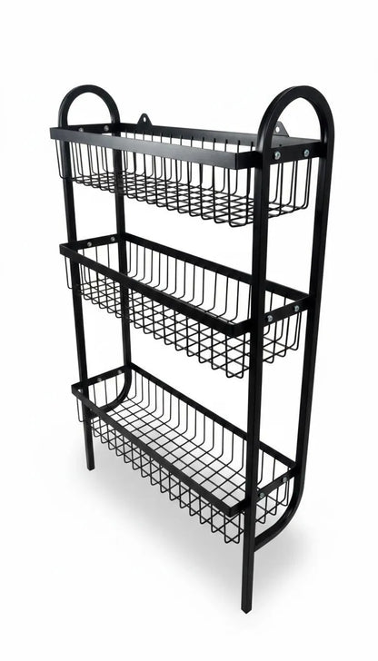 Wall Mounted Spice Rack Black Stainless Steel 3 Tier – DIY Assembly Required (Self Assemble)