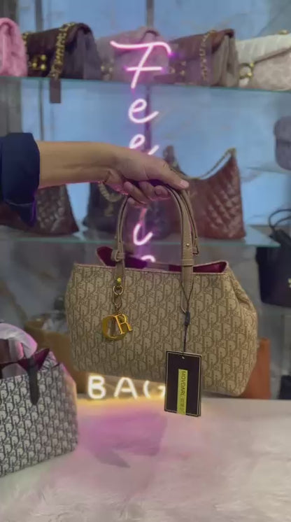 Designer Tote Handbag Monogram Pattern With Golden Charm Elegant Fashion Accessory
