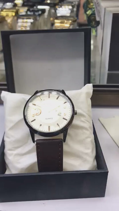 Police Watch – Elegant Design with Date Display | Rose Gold or Silver Case | Leather Strap | Quartz Movement | Water Resistant