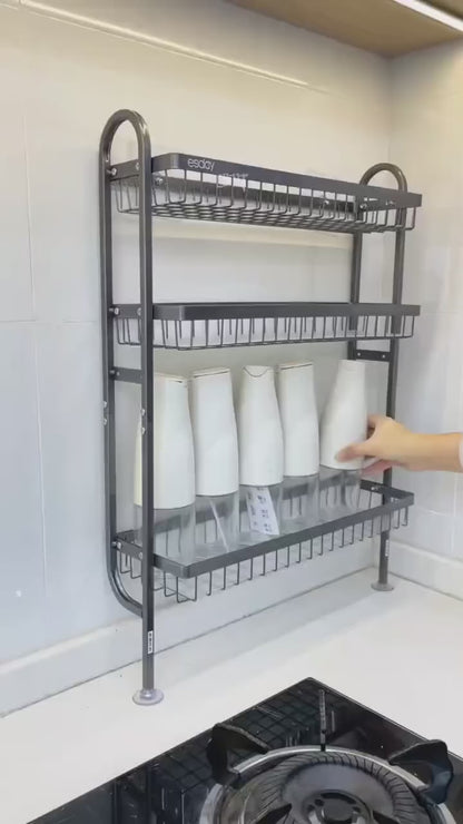 Wall Mounted Spice Rack Black Stainless Steel 3 Tier – DIY Assembly Required (Self Assemble)