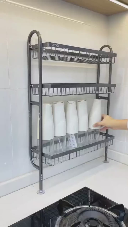 Wall Mounted Spice Rack Black Stainless Steel 3 Tier – DIY Assembly Required (Self Assemble)